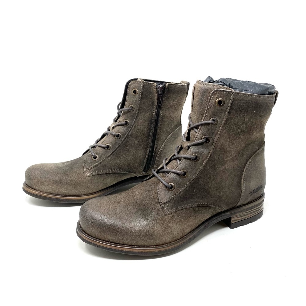 Taos Boot Camp Smoke Rugged Leather Lace Up Ankle Boot Arch Support Zipper - Picture 3 of 8
